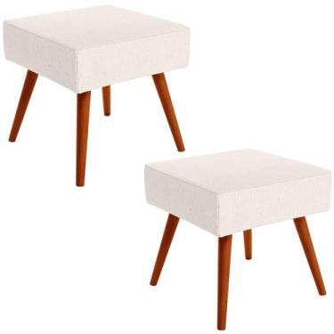 Imagem de Kit 02 Puffs Banqueta Decorativa Com Pés Palito Lívia W01 Linho Cru - 