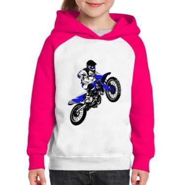 Imagem de Moletom Infantil Motocross Jump Azul - Foca na Moda, Branco, Rosa, 12