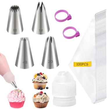 Imagem de LLMSIX Conjunto de sacos de confeitar e pontas, 1M 2D 4B 6B pontas de tubulação grandes com acoplador, kit de tubulação de cobertura para bolo, cupcake biscoito, faça você mesmo, rosetas, estrelas