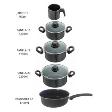 Imagem de Jogo Panelas 5 peças Aço Vítreo Preto Cerâmica Indução JJB