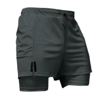 Imagem de Short Treino Térmico 2 em 1 com Bolso Porta-Toalha Calção Fitness Academia-Masculino