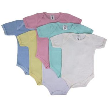 Imagem de Kit C/3 Body Bebê Malha Lisa Manga Curta 100% Algodão - Tanran Baby, M