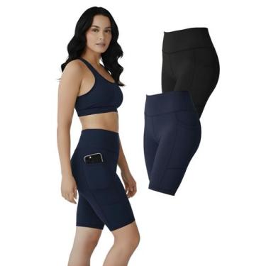 Imagem de Kit 2 Bermudas Fitness Feminina Bolsos Laterais Para Celular Cor:Vinho