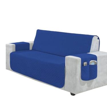 Imagem de Protetor de Sofá 2 3 4 Lugares Retrátil (1,00/1,50/1,80/2,20m) Capa Matelada Porta Objetos(AZUL,4 Lugares (2,20m))