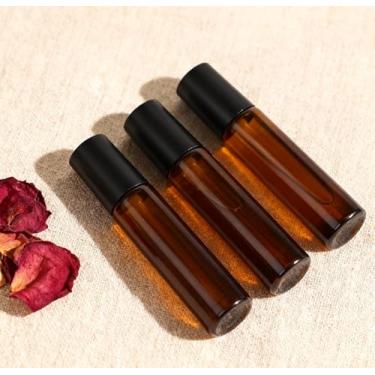 Imagem de Frascos de rolo para óleos essenciais – Pacote com 3 frascos de vidro âmbar de 10 ml para aromaterapia, perfume e uso em viagens