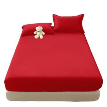 Imagem de Jogos De Lençol Com Elástico Listrado 400 Fios Solteiro 2 Peças Casal e Queen 3 Peças(Vermelho,CASAL 03 Peças)