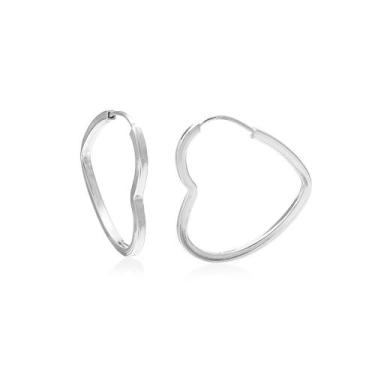 Imagem de Brinco Argola Coração Quadrada Prata 925 16mm - JA Jóias