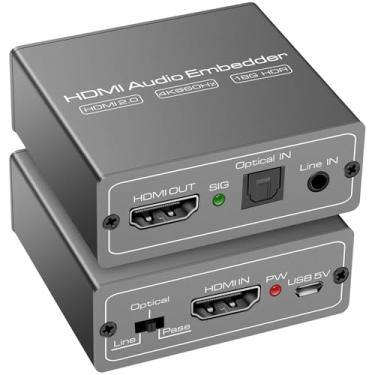 Imagem de CMSTEDCD Hdmi Áudio Incorporador Inserter Áudio Analógico Digital + Dvi para Hdmi Suporte Toslink Óptico 3.5Mm Jack Aux Entrada de Áudio 4K60Hz 18Gbps Hdr Cec Hdcp2.2