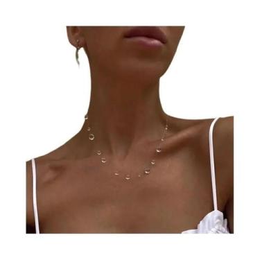 Imagem de Colar Minimalista Feminino Com Cristais De Vidro Transparente E Franja