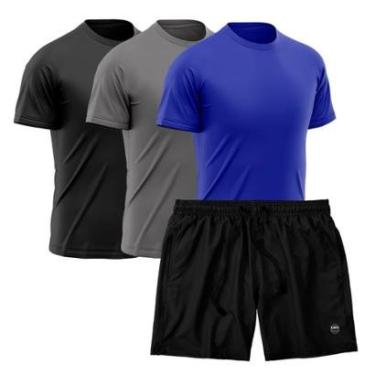 Imagem de Kit 3 Camisetas Dry Treino Fitness Academia + Short Bermuda Preto-Masculino