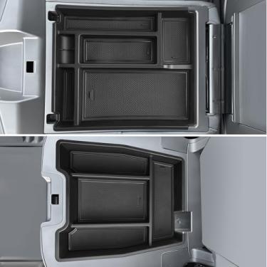 Imagem de LANGBEAN Organizador de console central para Chevy Silverado/GMC Sierra 1500 2023-2025 (assento dobrável com banco dividido), caixa de armazenamento de apoio de braço ABS, organizador de bandeja de