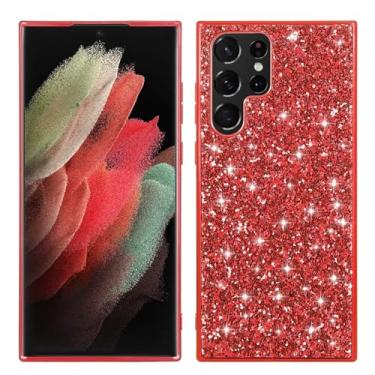 Imagem de Capa de couro galvanizado brilhante para Samsung Galaxy S26/S26 Plus/S26 Ultra Slim Luxury Design com proteção de câmera (vermelho, S26)