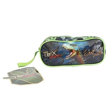 Imagem de Estojo Escolar T-Rex Attack, Preto e Verde, Tema Dinossauro, Bolsa Para Guardar Pequenos Itens Escolares T-Rex, Estojo Prático Verde Do Dinossauro