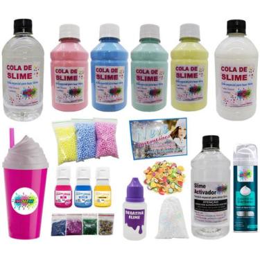Imagem de Kit Para Fazer Slime Cola Branca E Transparente Espuma Neve Copo - Kit
