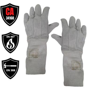 Imagem de Luva Proteção Epi Raspa Soldador Profissional Segurança Cano 15cm Refo
