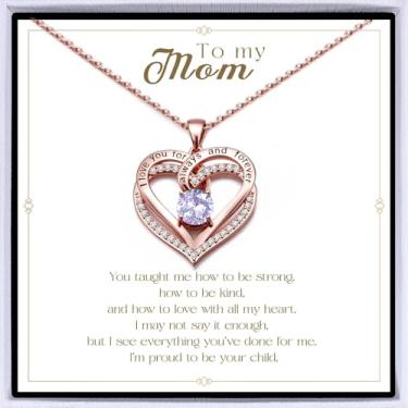 Imagem de Colar de coração banhado a ouro rosa "I Love You" para mulheres, colar de amor eterno, pingente de pedra do mês de nascimento para aniversário dela, aniversário, dia dos namorados, presente de Natal