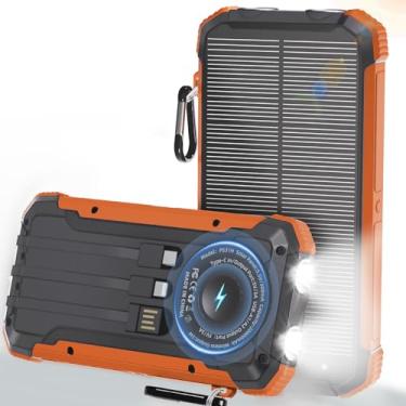 Imagem de Luvknit Carregador de banco de energia solar de 20000 mAh, bateria portátil sem fio alimentada por energia solar com USB-C, 6 saídas para telefones, lanterna LED dupla para acampamento ao ar livre
