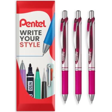 Imagem de Pentel Caneta de tinta gel líquida retrátil EnerGel XM BL77 – 0,7 mm – 54% reciclada – Pacote de almofada – Pacote com 3 – Rosa