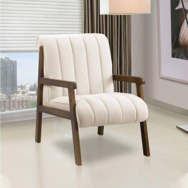 Imagem de Poltrona Decorativa Sala Base De Madeira Kit 2 Daline Bouclê E03 - D`rossi Cor Bege