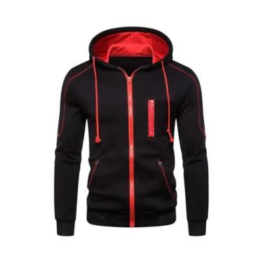 Imagem de Moletom Masculino Com Capuz Em Cores Contrastantes Preto Branco Verde 