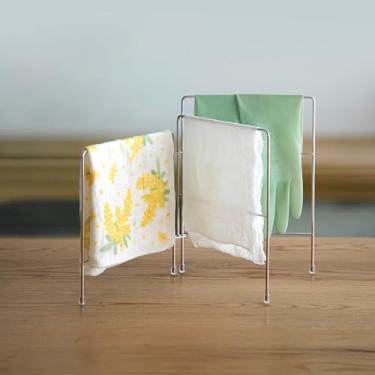 Imagem de SHIMOYAMA Gancho de pano de prato dobrável, suporte de toalha independente de 3 camadas, escorredor de pano de prato de cozinha de aço inoxidável para bancada de cozinha