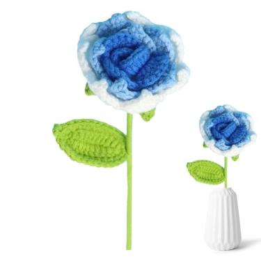 Imagem de Rosa de crochê, flor artificial colorida para o dos Namorados | Decoração de casa de lã macia feita à mão, flores de crochê DIY para aniversários de casamento
