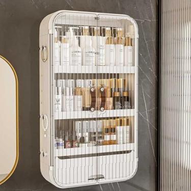 Imagem de Armário de parede de banheiro sobre vaso sanitário - Organizador de 3/4 camadas com portas transparentes, instalação sem perfuração para lavanderia, banheiro e armazenamento de cozinha com gavetas