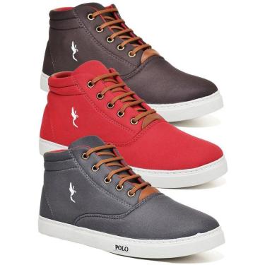 Imagem de Kit 3 Pares Tenis Sapatenis Polo Blu Masculino Sapatenis Cano Alto Bota Café Vermelho e Cinza-Masculino