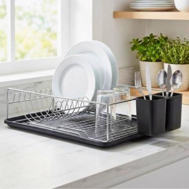 Imagem de Escorredor de Pratos Preto Mimo Style com Bandeja Removível e Organiza