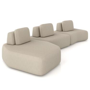 Imagem de Sofá Ilha Modular Para Sala Living Orgânico 480cm Angra K01 Veludo Bege - Lyam Decor