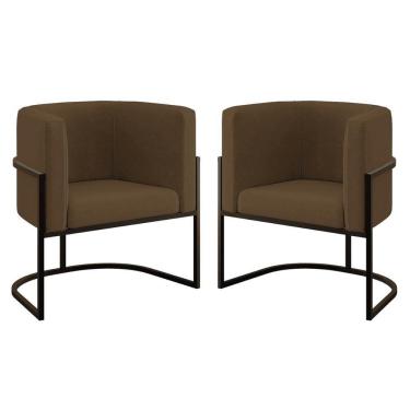 Imagem de Kit 02 Poltronas Lua Com Base De Metal Black Sala Reforçada Marrom