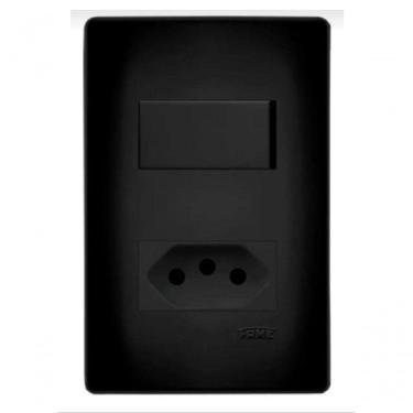 Imagem de Conjunto Fame Habitat Black - Interruptor Simples 16a, Tomada 2p+t 10a