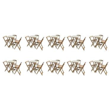 Imagem de Kit 10 Jogos De Mesas Bistrô De Madeira Dobrável Com 3 Banquetas - Crua