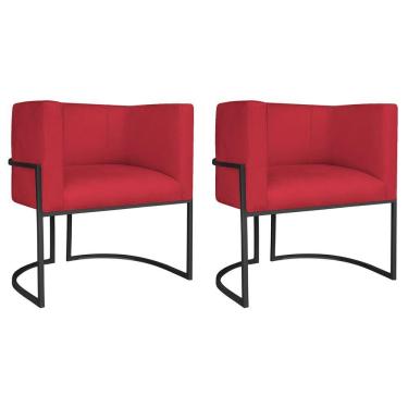 Imagem de Kit 02 Poltronas Decorativas Luna Base De Ferro Preto Suede Vermelho