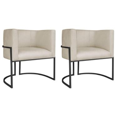 Imagem de Kit 02 Poltronas Decorativas Luna Base De Ferro Preto Suede Bege