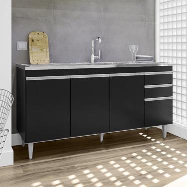 Imagem de Balcão Lorena com Pia e Cuba GhelPlus 160cm 4 Portas 2 Gavetas Preto Maderatto Móveis