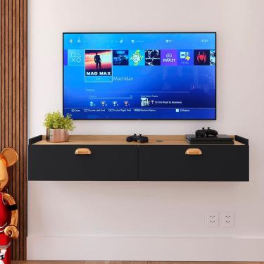 Imagem de Rack Suspenso 1.20 Home Decor Tv 42" Bancada Flutuante 2 Porta Puxador Concha Sala Quarto Preto/Hanover - Lojas RPM