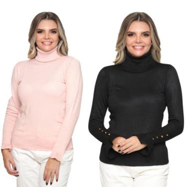 Imagem de Kit 2 Blusas Feminina de Tricô Manga Longa Cacharrel Moda Casual Inver
