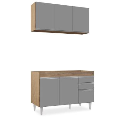 Imagem de Armário Aéreo Virgínia E Balcão Para Pia 120cm Michigan Castanho-cinza - Lumil Móveis