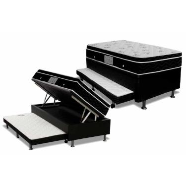 Imagem de Cama Box Baú C/Auxiliar Solteiro: Colchão Molas Ortobom Nanolastic Physical + Base Black(88X188)