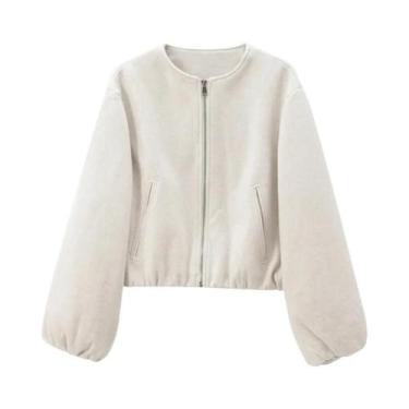 Imagem de Jaqueta Bomber Feminina Cropped Solta Estilo Colegial Com Zíper Manga 