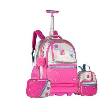 Imagem de Mochila Rodas Holográfica Lancheira Estojo Rebecca Bonbon