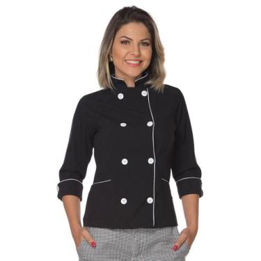Imagem de Dolmã chef de cozinha feminino manga 3/4 - Demorgan Uniformes, Preto, 