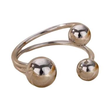 Imagem de Anel Ajustável De Aço Inoxidável Com Bola De Pérola Dourada Para Mulhe