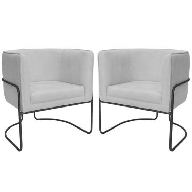 Imagem de Kit 02 Poltronas Decorativas Betina Base Aço Preto Bouclé Cinza Claro - Nexta Casa