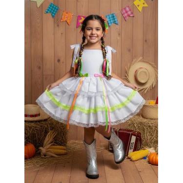 Imagem de Vestido de Alça Infantil Luxo Junino Arraiá Caipira Noiva - Tamanho P,