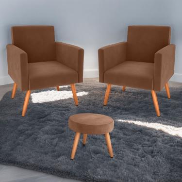 Imagem de Conjunto Poltronas E Puff Anari Veludo Apoio Para Os Pés Terracota CasaH