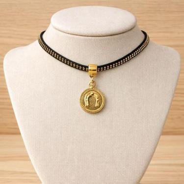 Imagem de Colar Chocker country com tachinhas dourado - Shop BB, Medalha ferradu