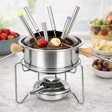 Imagem de Aparelho Fondue Aço Inox Completo 6 Garfos Com Fogareiro - Wincy