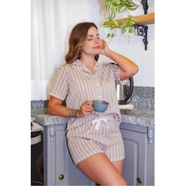 Imagem de Pijama Americano Algodão Curto Listra Mocha - Pink Dream, G1